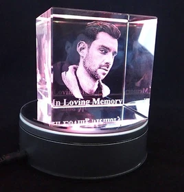 Personalised Lasered 3D Cube Photo Crystal Small 50mm or Large 80mm