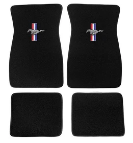New! 1965-1973 Ford Mustang Black Carpet Floor Mats Set of 4 Running Horse Logo New! 1965-1973 Ford Mustang Black Carpet Floor Mats Set of 4 Running Horse Logo