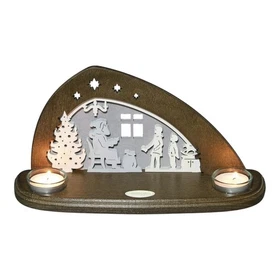 Teelichthalter Holz Erzgebirge Bescherung Figurenszene Deko Fensterbank Advent
