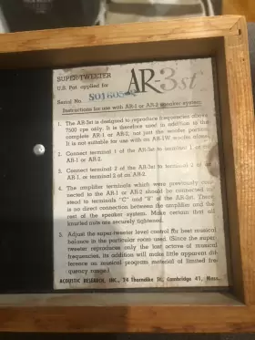 AR-3ST ACOUSTIC RESEARCH Tweeters Alnico #3