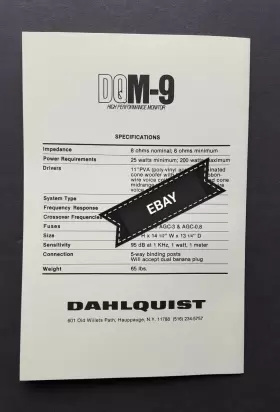 DQM-9 DAHLQUIST Speaker Monitor Instruction Manual #3 DQM-9 DAHLQUIST Speaker Monitor Instruction Manual #3
