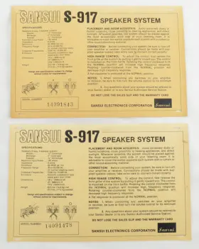 S-917 SANSUI Speaker Cabinet Labels