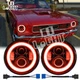 For Ford Mustang 1965-1973 Pair 7 Inch Round LED Headlights RED Halo Angel Eyes For Ford Mustang 1965-1973 Pair 7 Inch Round LED Headlights RED Halo Angel Eyes